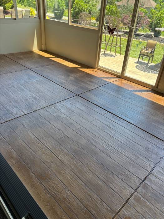 Wood plank overlay sunroom by Elite Surfaces in Charlotte NC